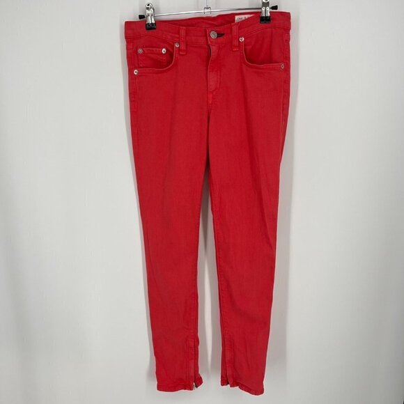 Rag and Bone Women Ankle Zipper Capri Jean Pant Size 27 Orange Coral Pink Skinny - Picture 1 of 15